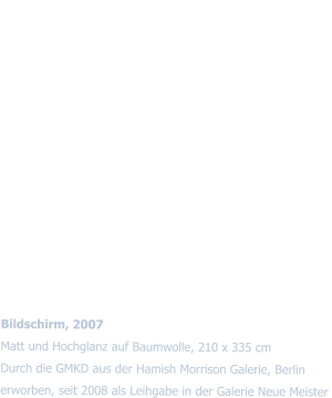 Ronald de Bloeme                  Bildschirm, 2007  Matt und Hochglanz auf Baumwolle, 210 x 335 cm  Durch die GMKD aus der Hamish Morrison Galerie, Berlin  erworben, seit 2008 als Leihgabe in der Galerie Neue Meister